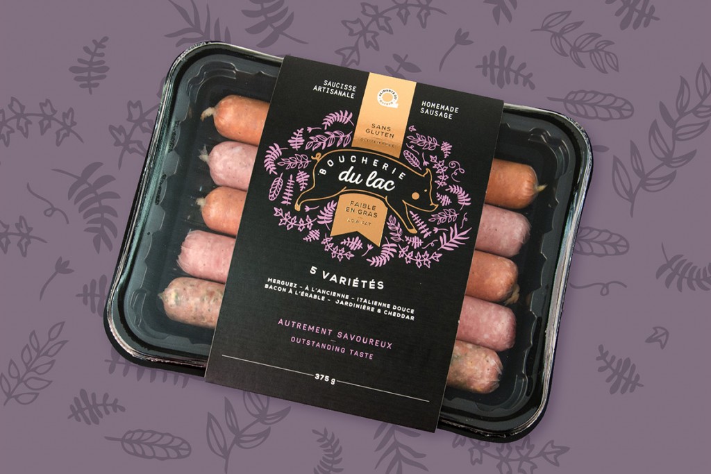 Emballage de 5 variétés de saucisses de la Boucherie du lac