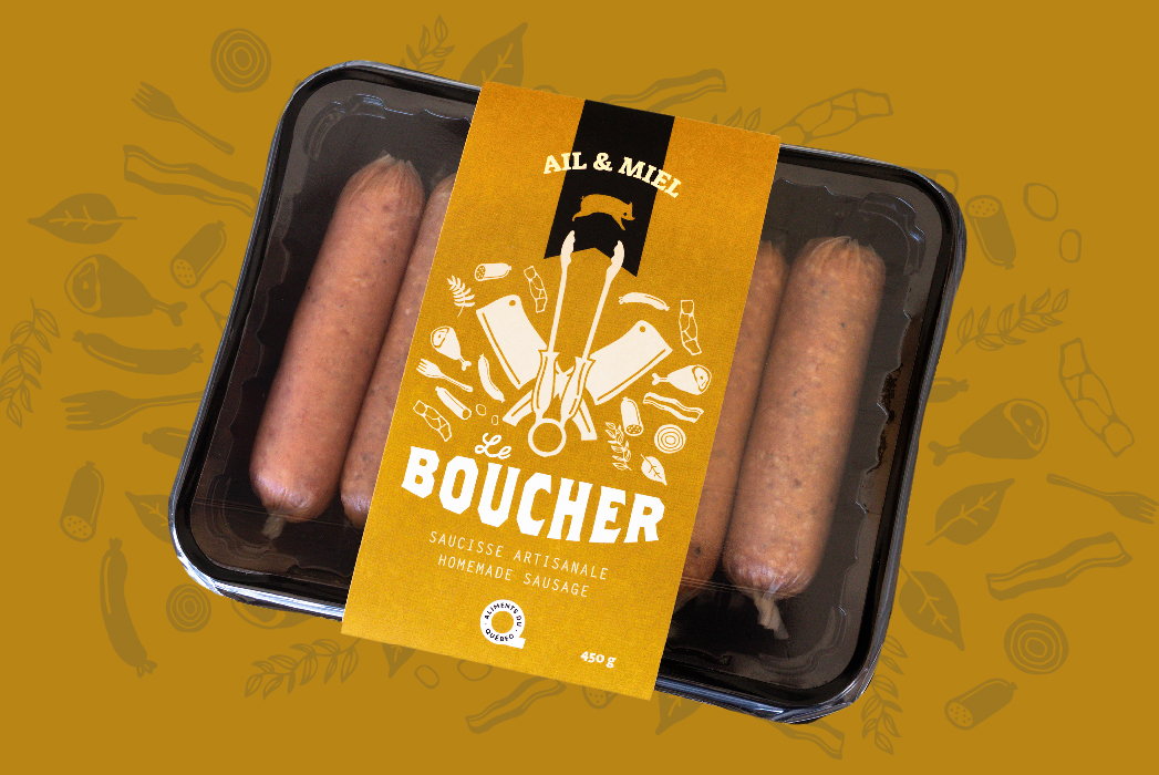 Emballage de saucisses ail et miel Le Boucher - Boucherie du lac