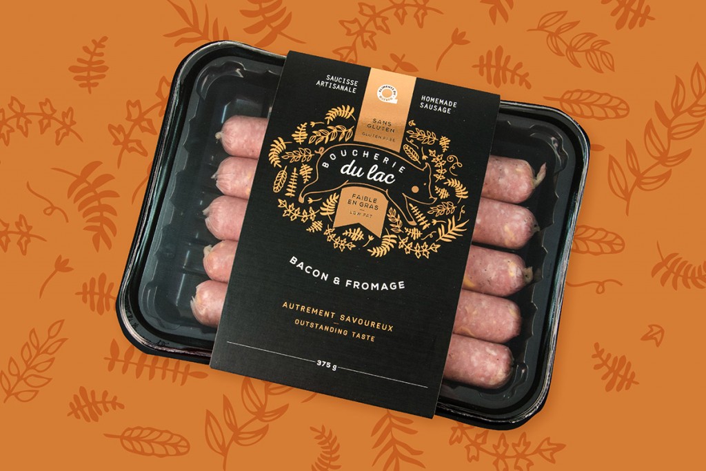 Emballage de saucisses bacon et fromage de la Boucherie du lac