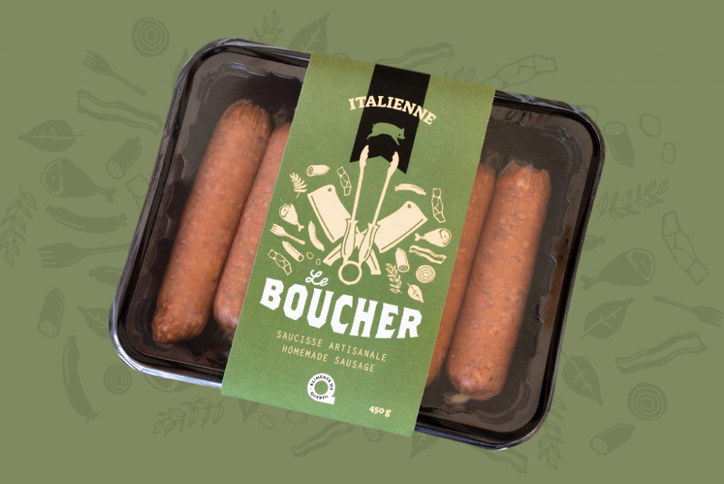 Emballage de saucisses italiennes Le Boucher - Boucherie du lac