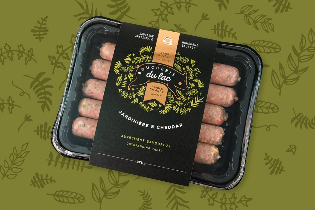 Emballage de saucisses jardinières et cheddar de la Boucherie du lac